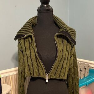 ASOS Olive Cable-Knit Zip Crop Sweater